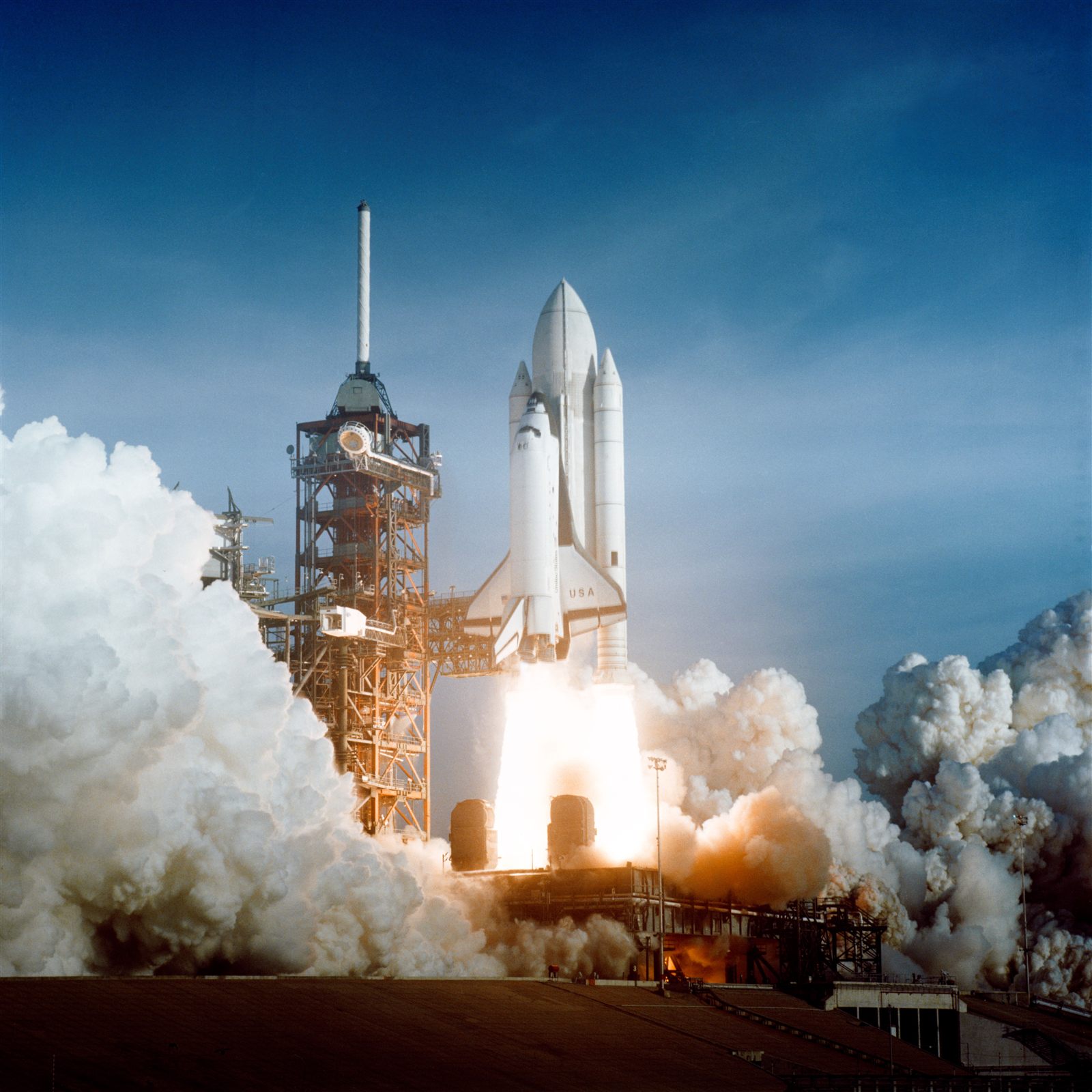 Space Shuttle Columbia launching from Kennedy Space Center on the STS-1 mission